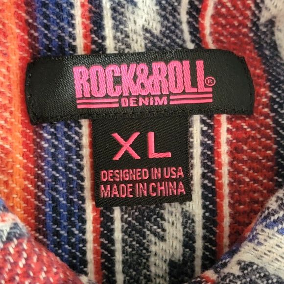 Rock & Roll Denim Shirt Womens XL Red White Blue Aztec Button Up Jacket Shacket - Picture 11 of 14
